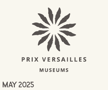 Logo with a circular, symmetrical leaf design above the words "PRIX VERSAILLES MUSEUMS." "MAY 2025" appears in the bottom left corner. The background is light beige.